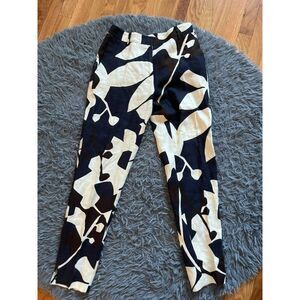 Max Mara Navy White Linen Pants Abstract Floral Print Size 8